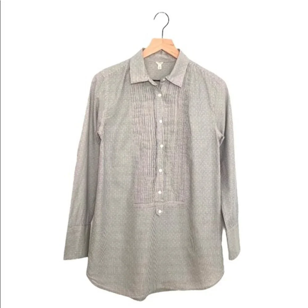 J. CREW Women's Buttondown Shirt XS Extra Small Long Sleeve Top Beige Cream Blue